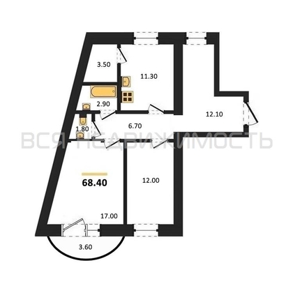 2-комнатная квартира, 68.4кв.м - изображение