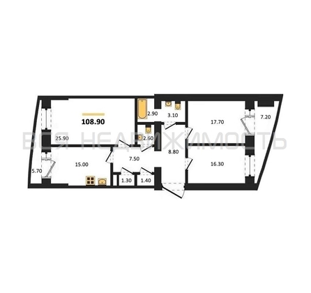 3-комнатная квартира, 108.9кв.м - изображение