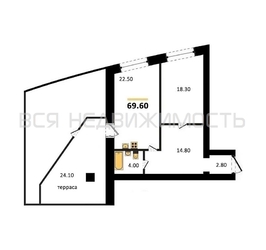 1-комнатная квартира, 69.6кв.м - изображение 1
