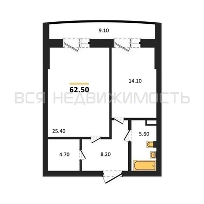 1-комнатная квартира, 62.5кв.м - изображение
