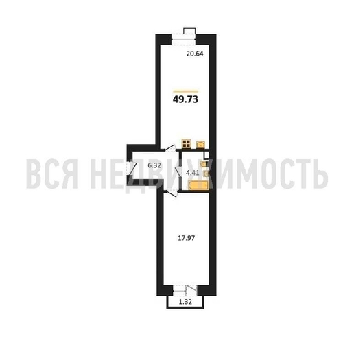 1-комнатная квартира, 49.73кв.м - изображение 0