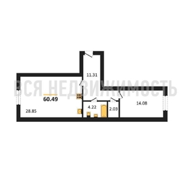 1-комнатная квартира, 60.49кв.м - изображение 1