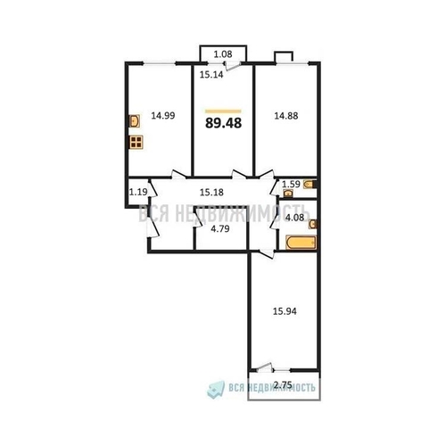 3-комнатная квартира, 89.48кв.м - изображение 0