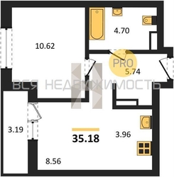 1-комнатная квартира, 35.18кв.м - изображение 1
