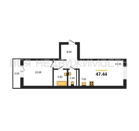 1-комнатная квартира, 47.44кв.м - изображение