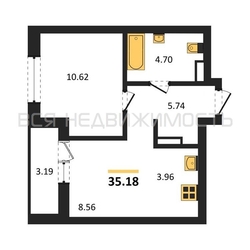 1-комнатная квартира, 35.18кв.м - изображение 1