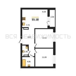2-комнатная квартира, 55.18кв.м - изображение 1