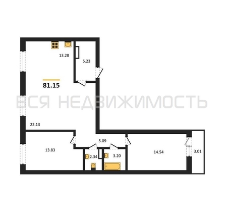 2-комнатная квартира, 81.15кв.м - изображение