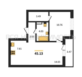 1-комнатная квартира, 45.13кв.м - изображение 1
