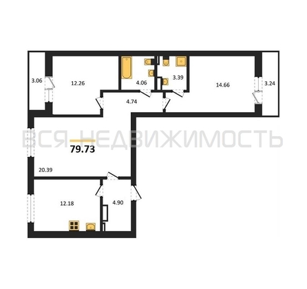 3-комнатная квартира, 79.73кв.м - изображение