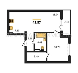 1-комнатная квартира, 42.87кв.м - изображение 1