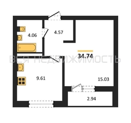 1-комнатная квартира, 34.74кв.м - изображение 1