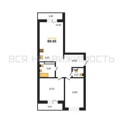 2-комнатная квартира, 69.65кв.м - изображение