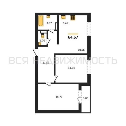 2-комнатная квартира, 64.57кв.м - изображение