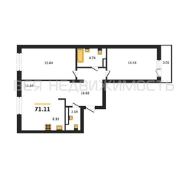 2-комнатная квартира, 71.11кв.м - изображение 1