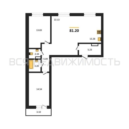 2-комнатная квартира, 81.2кв.м - изображение