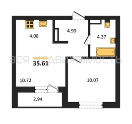 1-комнатная квартира, 35.61кв.м - изображение 1