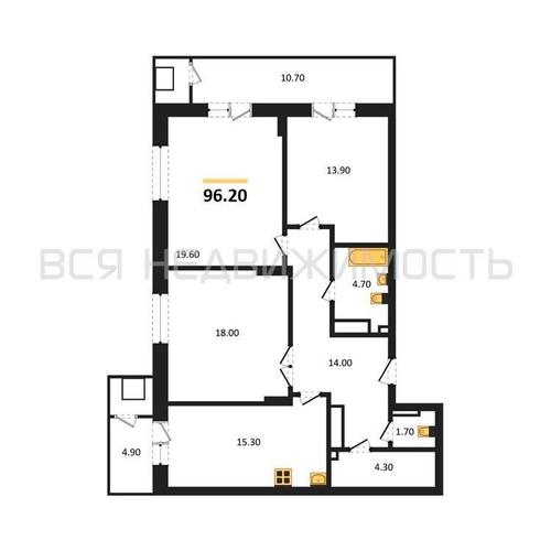 3-комнатная квартира, 96.2кв.м - изображение 0
