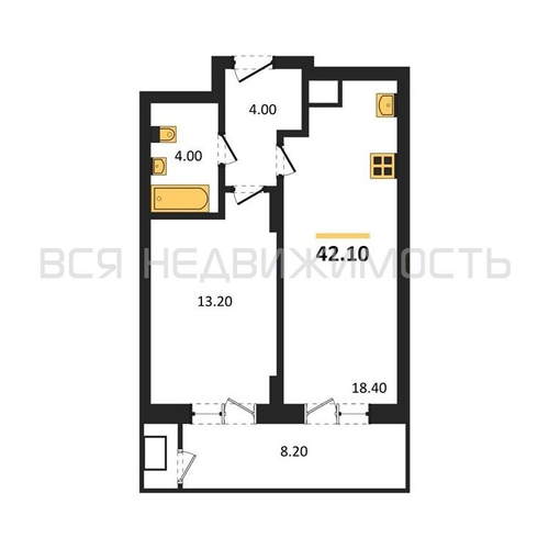 1-комнатная квартира, 42.1кв.м - изображение 0