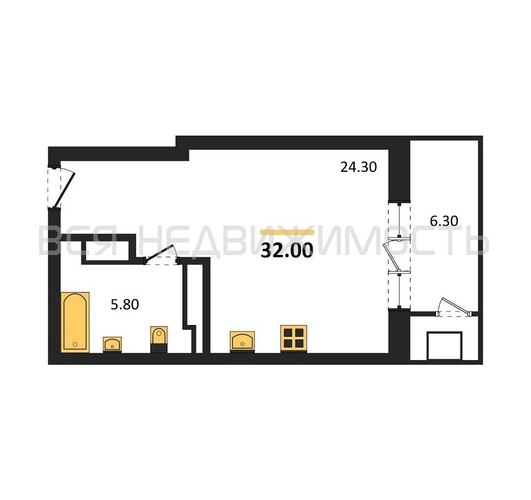 квартира-студия, 32кв.м. - изображение 0