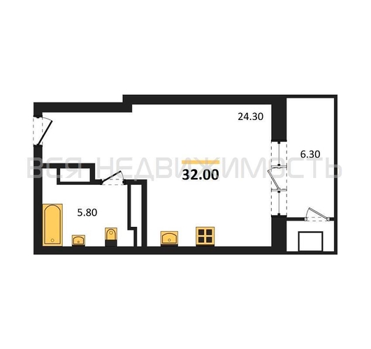 квартира-студия, 32кв.м. - изображение 0