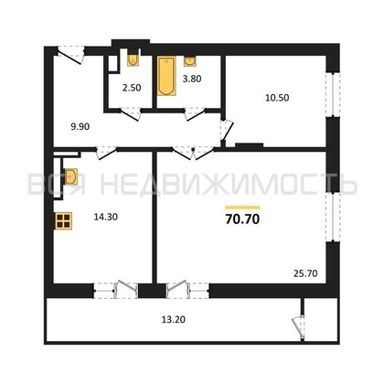 2-комнатная квартира, 70.7кв.м - изображение