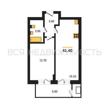 1-комнатная квартира, 41.4кв.м - изображение