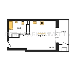 квартира-студия, 32,1кв.м. - изображение 1