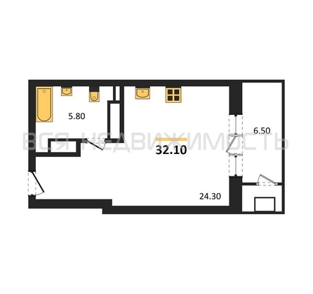 квартира-студия, 32,1кв.м. - изображение