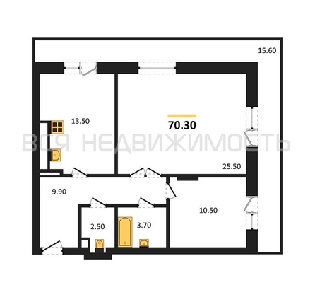 2-комнатная квартира, 70.3кв.м - изображение