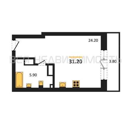квартира-студия, 31,2кв.м. - изображение