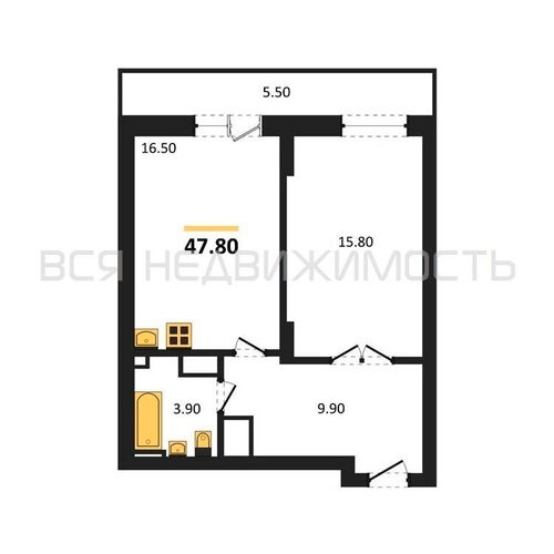 1-комнатная квартира, 47.8кв.м - изображение 0
