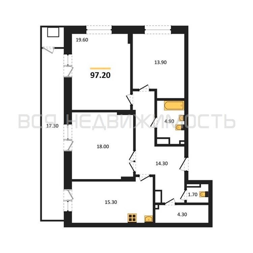 3-комнатная квартира, 97.2кв.м - изображение 0
