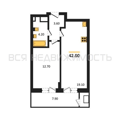 1-комнатная квартира, 42кв.м - изображение
