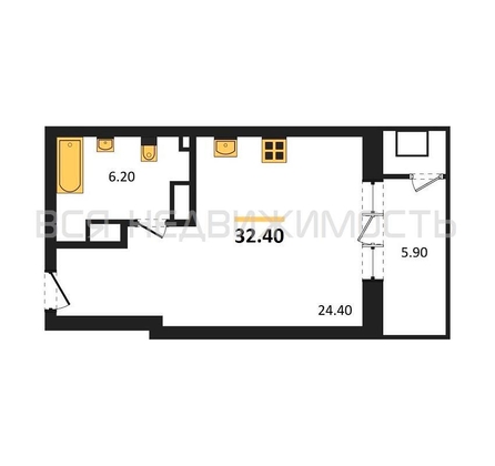 квартира-студия, 32,4кв.м. - изображение
