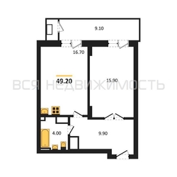 1-комнатная квартира, 49.2кв.м - изображение 1