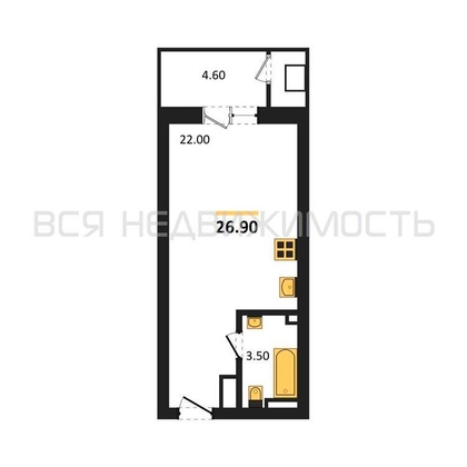 квартира-студия, 26,9кв.м. - изображение