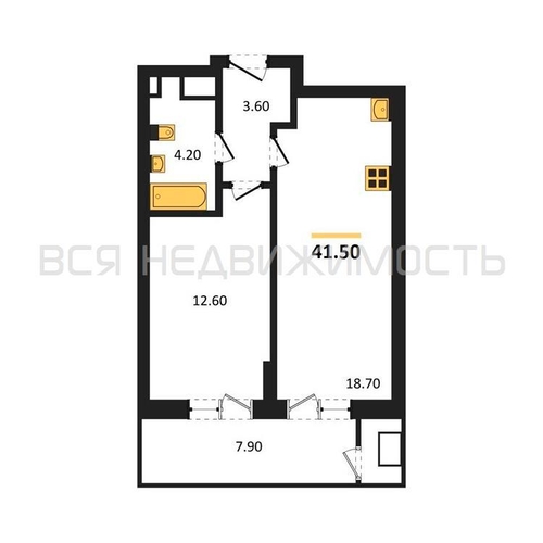 1-комнатная квартира, 41.5кв.м - изображение 0
