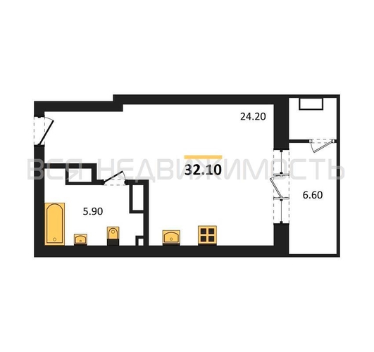 квартира-студия, 32,1кв.м. - изображение 0