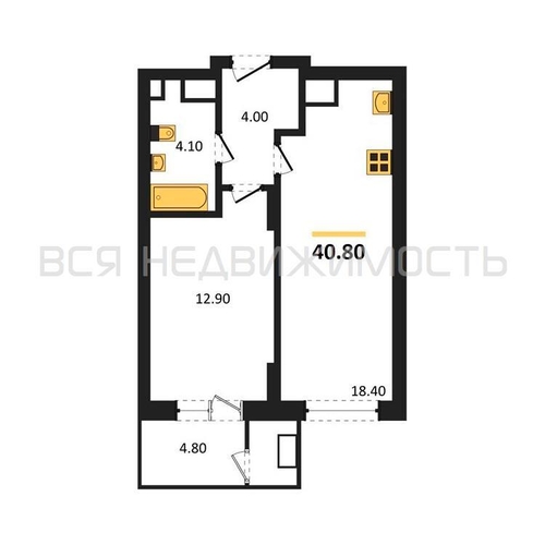 1-комнатная квартира, 40.8кв.м - изображение 0
