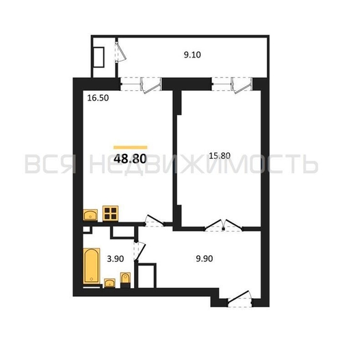 1-комнатная квартира, 48.8кв.м - изображение 0
