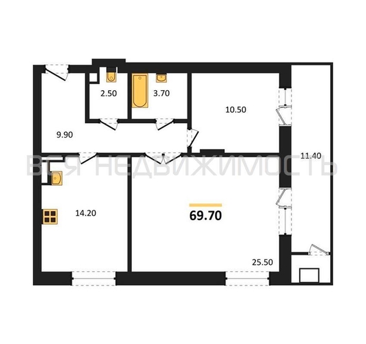 2-комнатная квартира, 69.7кв.м - изображение 0