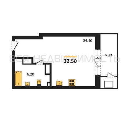 квартира-студия, 32,5кв.м. - изображение