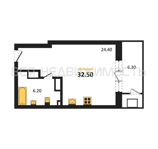 квартира-студия, 32,5кв.м. - изображение 0