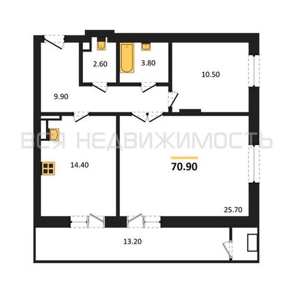 2-комнатная квартира, 70.9кв.м - изображение