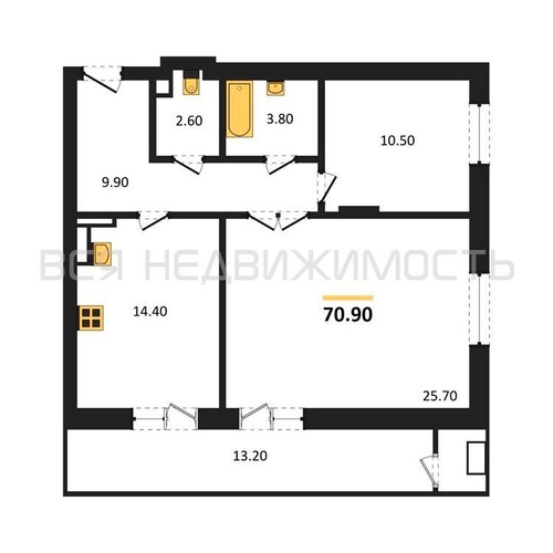 2-комнатная квартира, 70.9кв.м - изображение 0