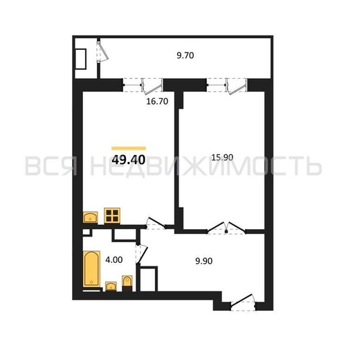 1-комнатная квартира, 49.4кв.м - изображение 0