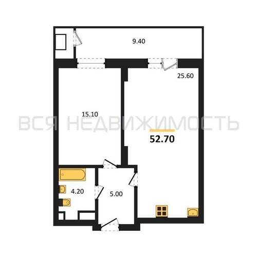 1-комнатная квартира, 52.7кв.м - изображение 0