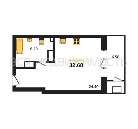 квартира-студия, 32,6кв.м. - изображение 0