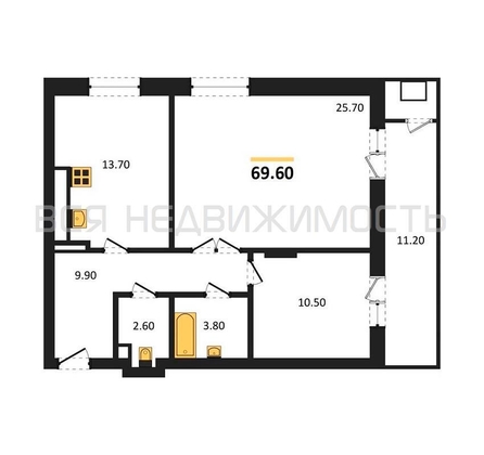 2-комнатная квартира, 69.6кв.м - изображение